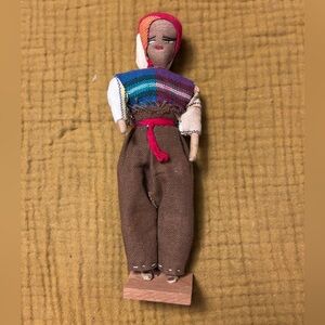 Vintage Guatemala Handmade Souvenir Folk Art Worry Doll with Brown Pants 8”‎